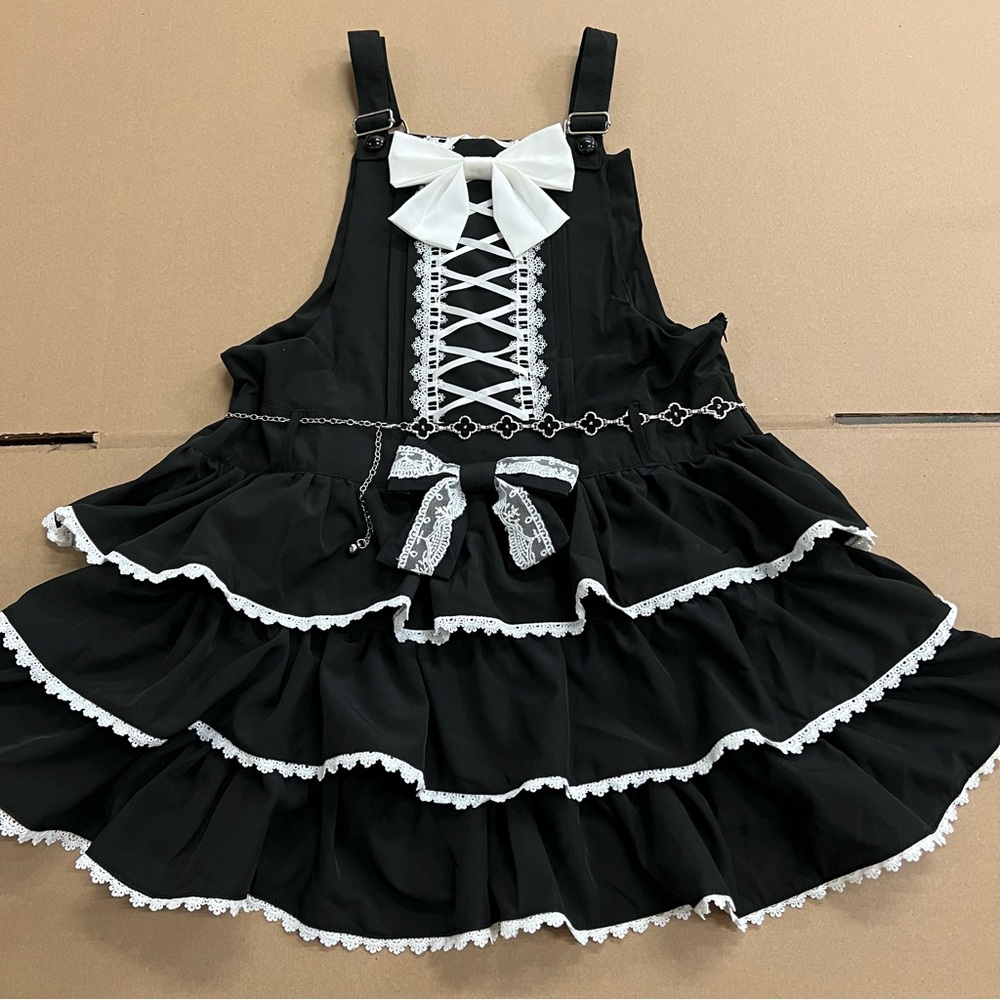 Black Ruffled Dress with White Lace #5